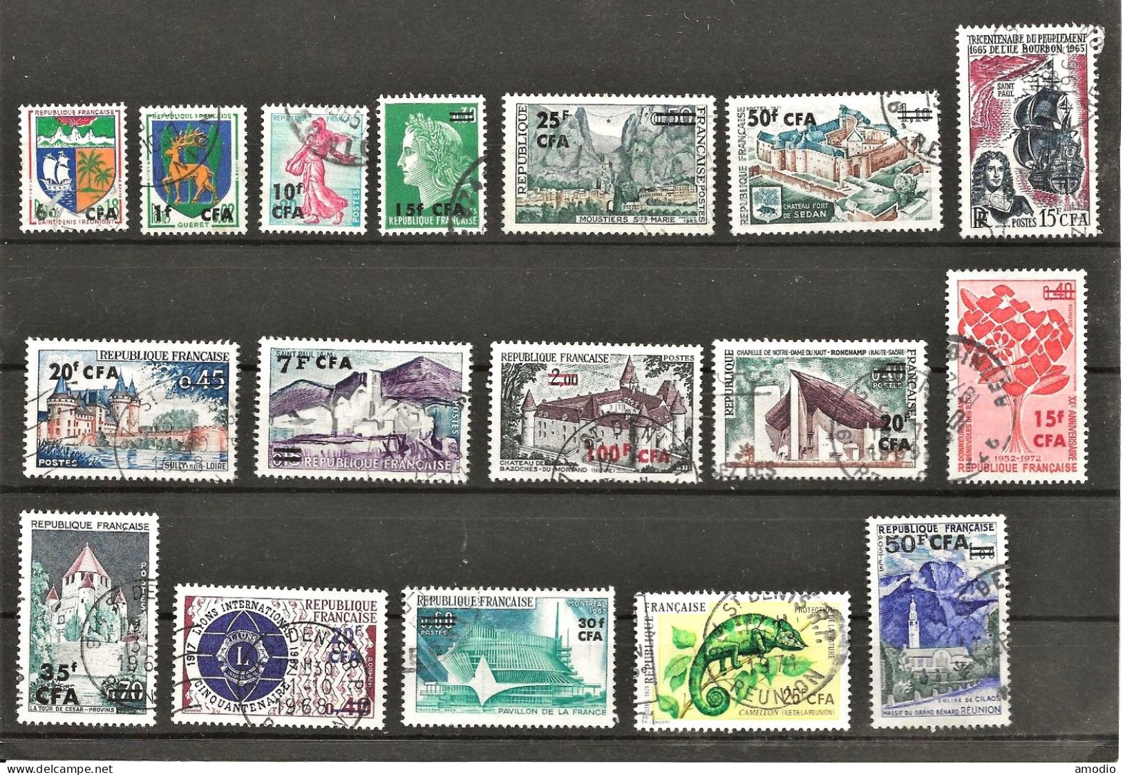 Réunion YT 342, 346B, 348/9, 352, 361, 364/5, 373/4, 376, 384, 399, 406, 409, 417 CFA Oblitérés - Used Stamps