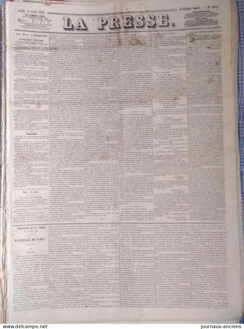 1848 Journal " LA PRESSE " - RÉVOLUTION 1848 - REVOLUTION À CHAMBERY - 1800 - 1849