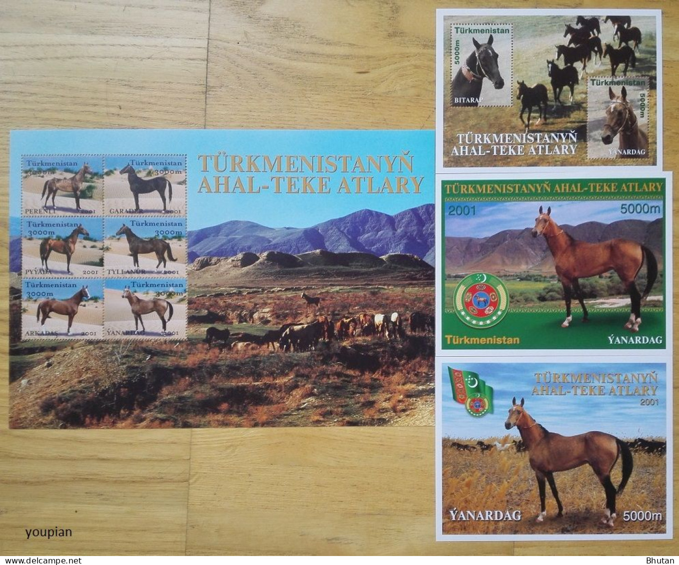 Turkmenistan 2001, Horses, Three MNH S/S And Sheetlet - Turkmenistán
