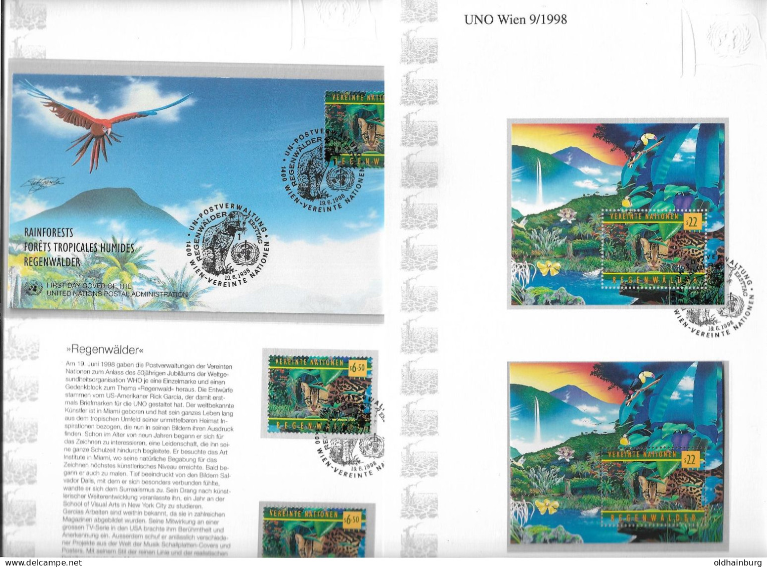 2008j: UNO Wien 1998, Regenwälder, Serie ANK 265- 266/ Block 9 **/o/ FDC Auf 3 ETBs (ANK 23.-) - Environment & Climate Protection