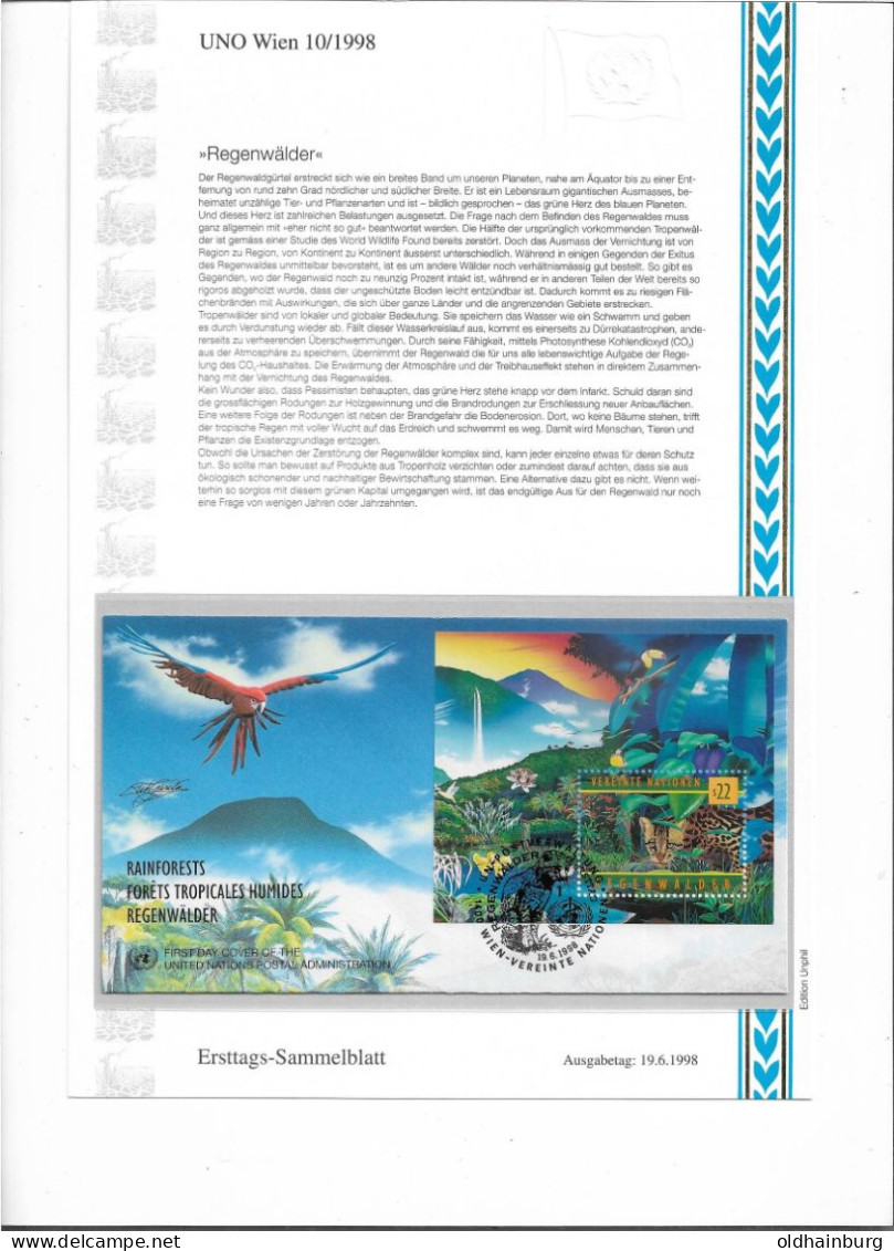 2008j: UNO Wien 1998, Regenwälder, Serie ANK 265- 266/ Block 9 **/o/ FDC Auf 3 ETBs (ANK 23.-) - Environment & Climate Protection