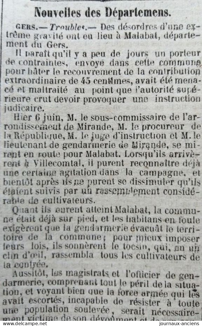 1848 Journal " LA PRESSE " Du 14 Juin - POURQUOI UNE CONSTITUTION - TROUBLES DANS LE GERS - VICTOR HUGO - LAMARTINE - 1800 - 1849