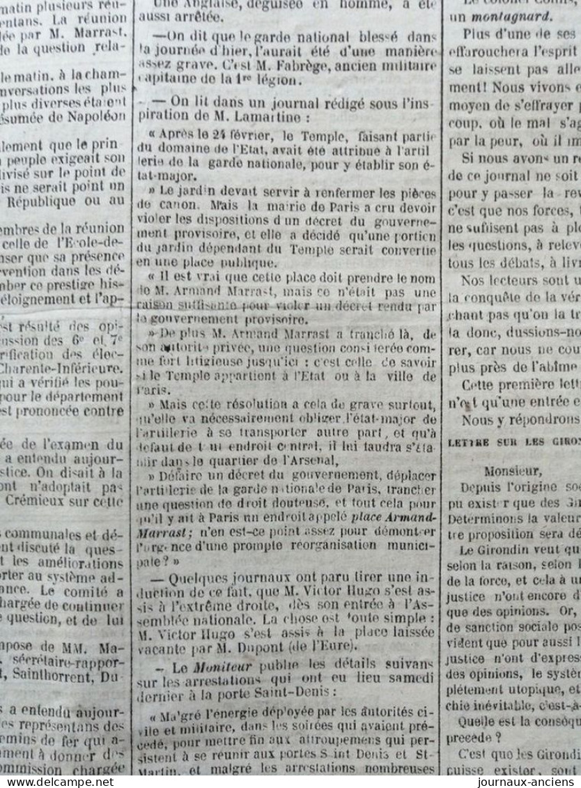 1848 Journal " LA PRESSE " Du 14 Juin - POURQUOI UNE CONSTITUTION - TROUBLES DANS LE GERS - VICTOR HUGO - LAMARTINE - 1800 - 1849