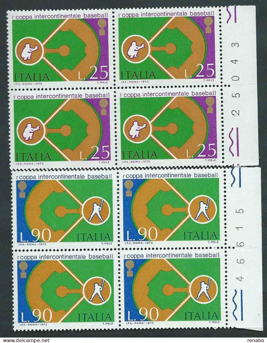 Italia 1973; Coppa Intercontinentale Baseball. Serie Completa In Quartine Con Il Numero Del Foglio. - 1971-80: Neufs