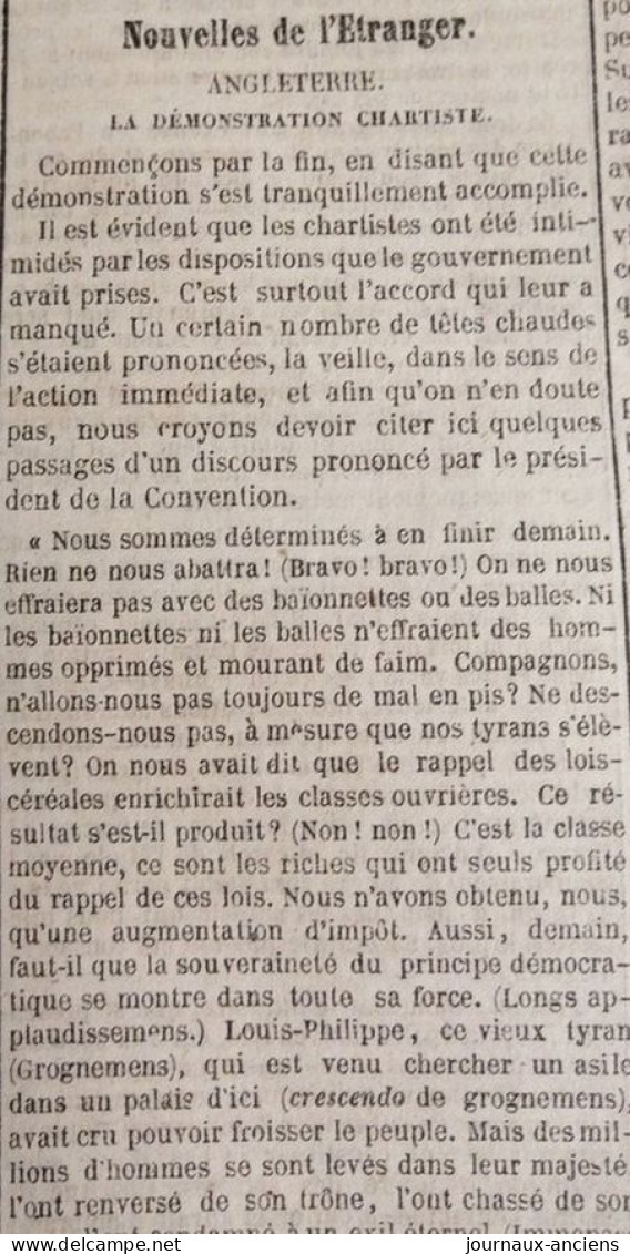 1848 Journal LA PRESSE - ARMAND MARRAST - GOUVERNEMENT PROVISOIRE -DÉMONSTRATION CHARTISTE - MAIRES D'ARRONDISSEMENT - 1800 - 1849