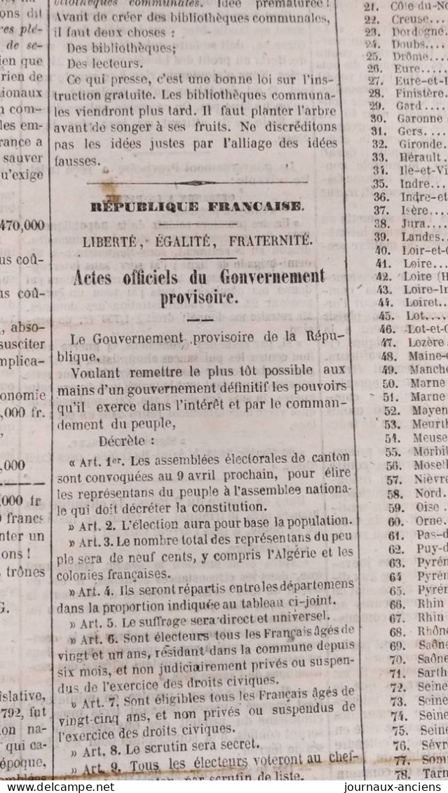 Journal " LA PRESSE " Du 7 Mars 1848 - RÉVOLUTION - GOUVERNEMENT PROVISOIRE - LE DANGER DE LA SITUATION - Non Classés