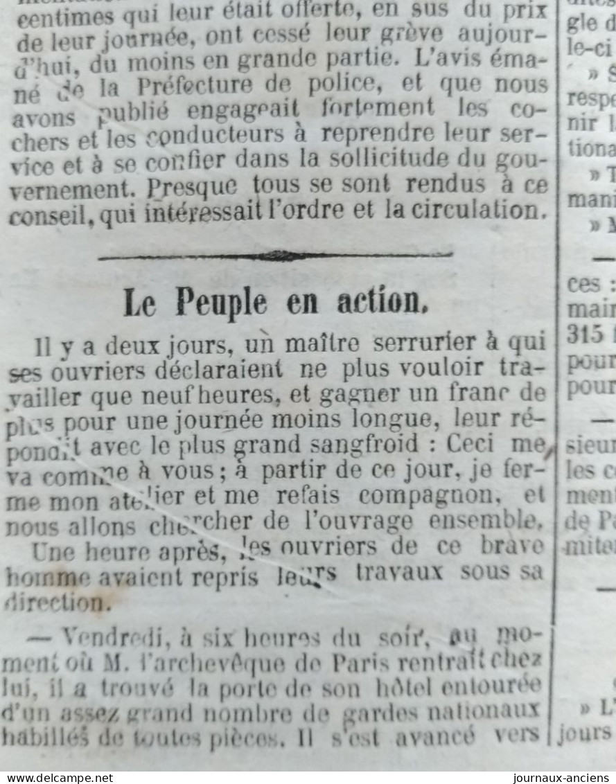 Journal " LA PRESSE " du 7 Mars 1848 - RÉVOLUTION - GOUVERNEMENT PROVISOIRE - LE DANGER DE LA SITUATION