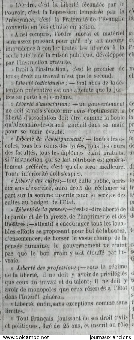 1848 " LA PRESSE " Du 4 Mars  - RÉVOLUTION  NOUVELLE - GOUVERNEMENT PROVISOIRE - CHEMINS DE FER DE PARIS ROUEN LE HAVRE - 1800 - 1849