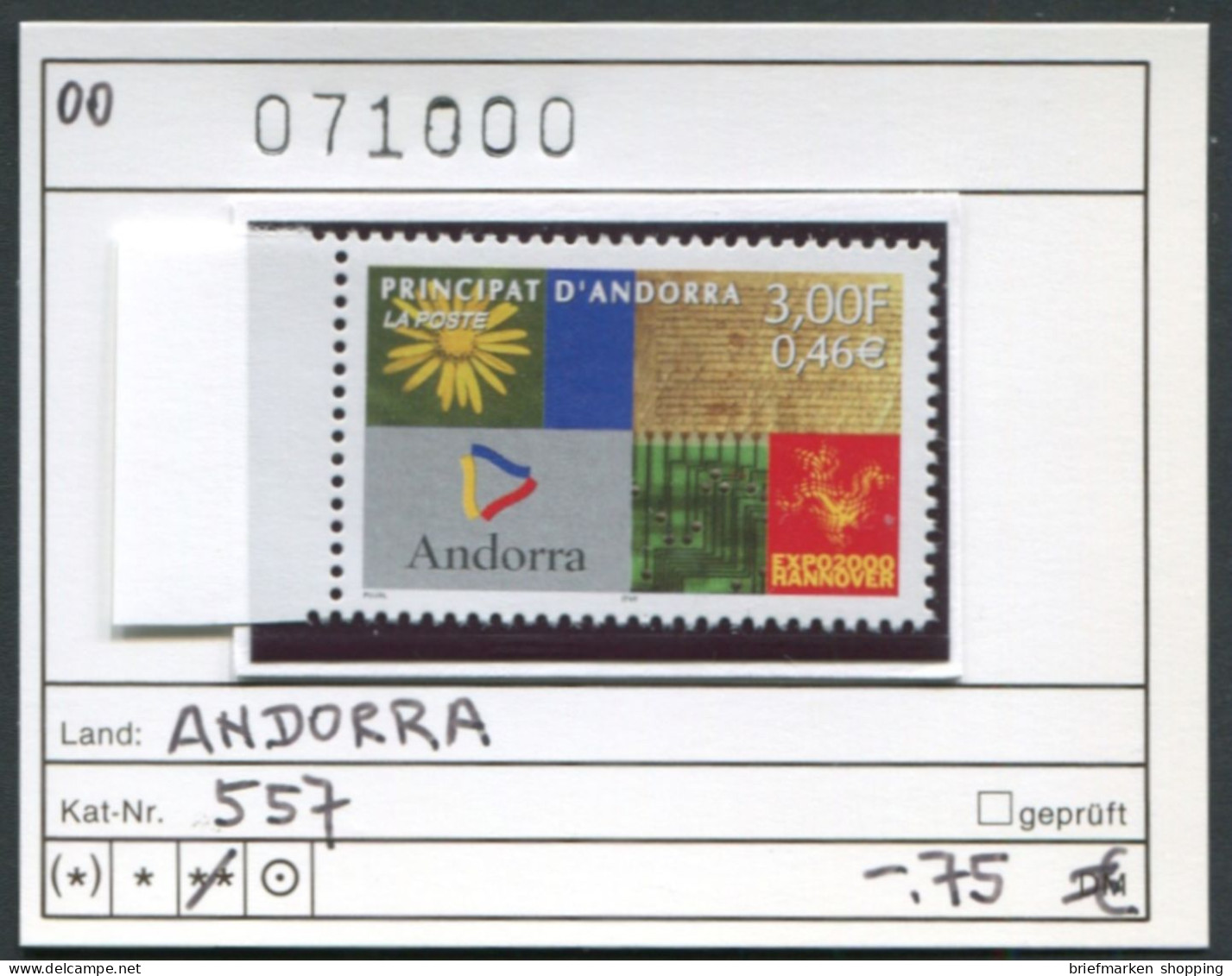 Andorra 2000 - Andorre Francaise 2000 - Michel 557 - ** Mnh Neuf Postfris - Nuovi
