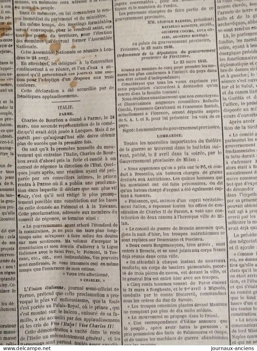 1848 Journal LA PRESSE - GOUVERNEMENT PROVISOIRE. - LA LIBERTÉ DE LA PRESSE ET L'ARMÉE - AGITATION CHARTISTE À LONDRES - 1800 - 1849