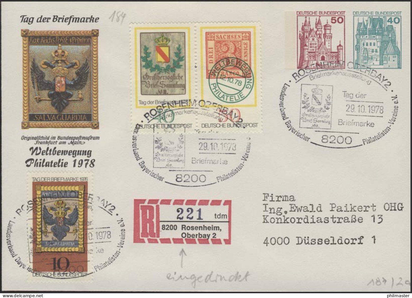 Umschlag 50+40 Pf BuS Rosenheim + Zufr. Pass. SSt T.d.B - Enveloppes Privées - Neuves