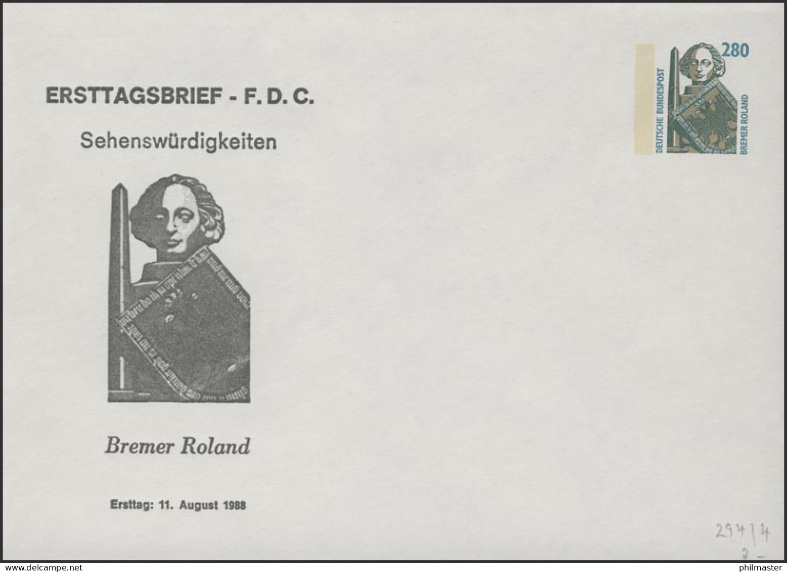 Umschlag 280 Pf SWK FDC Bremer Roland ** - Enveloppes Privées - Neuves