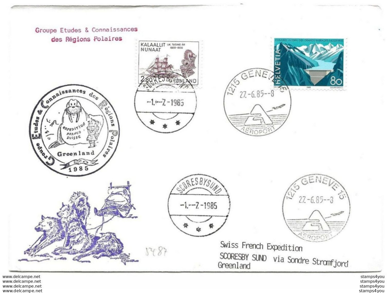 109 - 18 - Enveloppe Expéditionf Ranco-suisse Scoresbysund - Liaison Genève-Scoresbysund 1985 - Arctic Expeditions