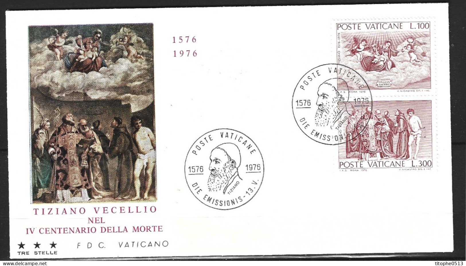 VATICAN. N°611-2 Sur Enveloppe 1er Jour De 1976. Tableaux Du Titien. - Religieux