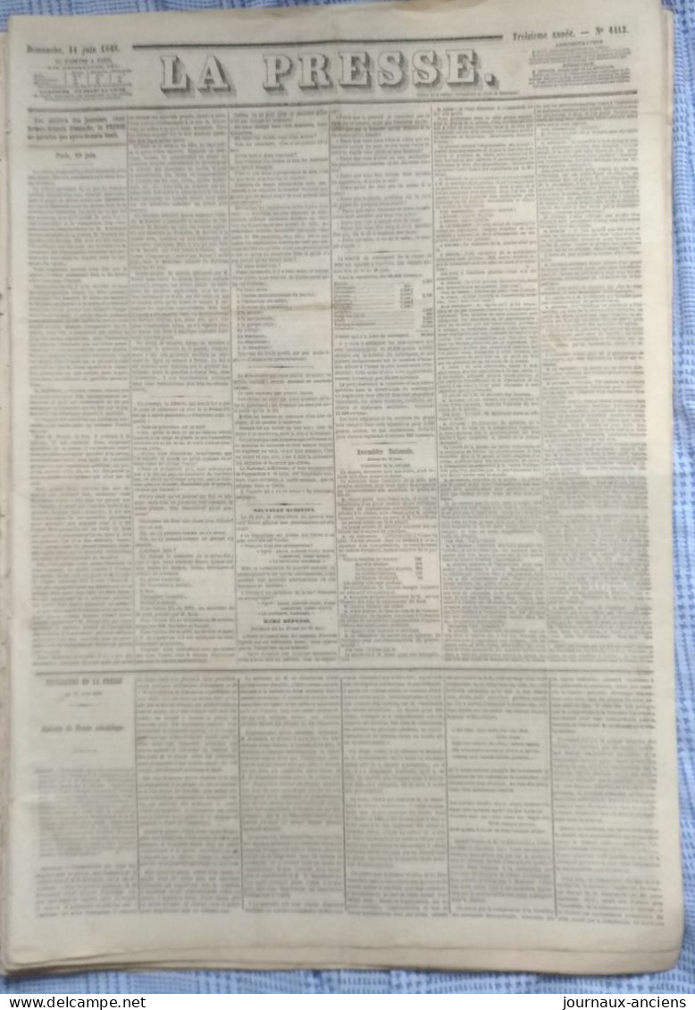 1848 Journal " LA PRESSE " Du 11 Juin 1848 - 1800 - 1849