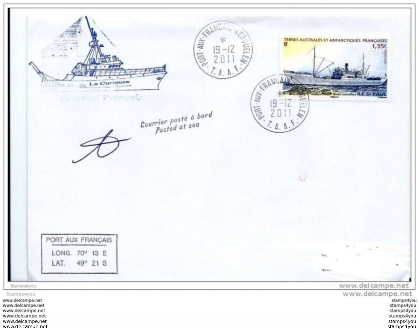 31-58 - Enveloppe  Navire "La Curieuse" Kerguelen 2011 - Polar Ships & Icebreakers