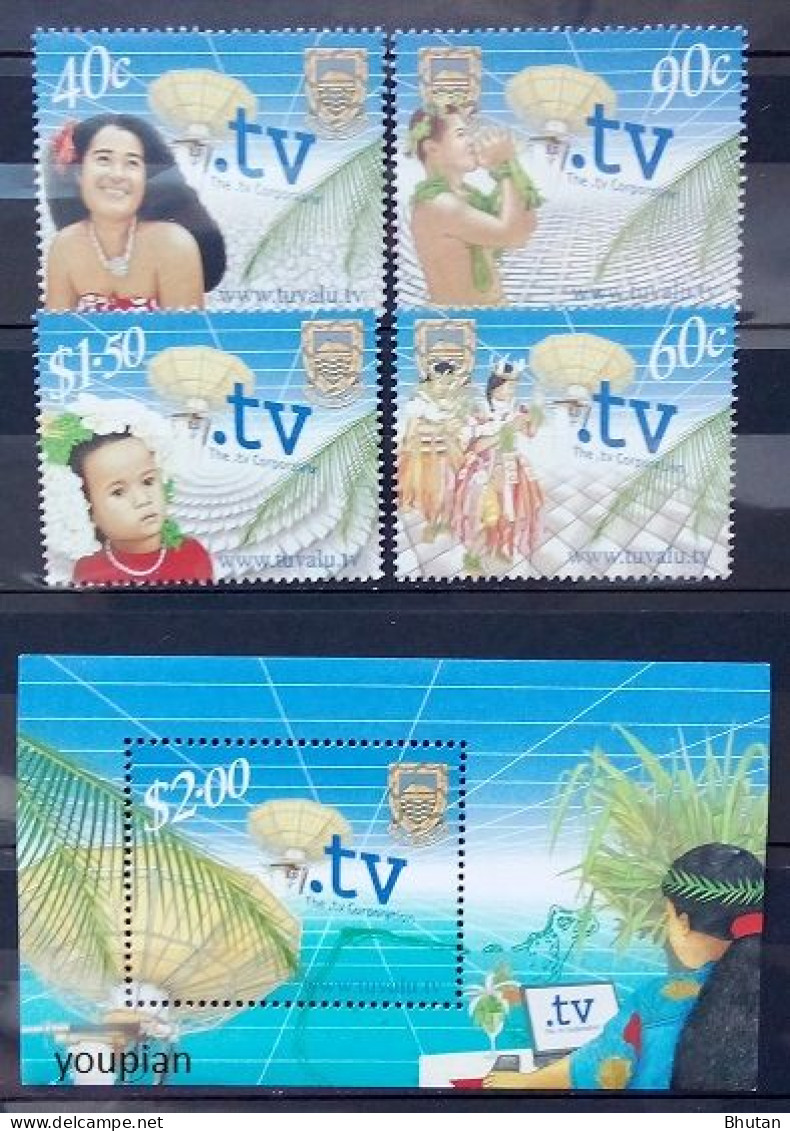 Tuvalu 2001, Internet Domaine Tv For Tuvalu, MNH S/S And Stamps Set - Tuvalu