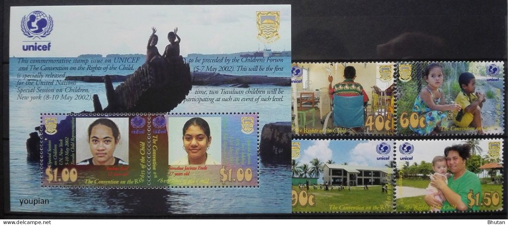 Tuvalu 2002, UN Convention For Children Rights, MNH Unusual S/S And Stamps Set - Tuvalu