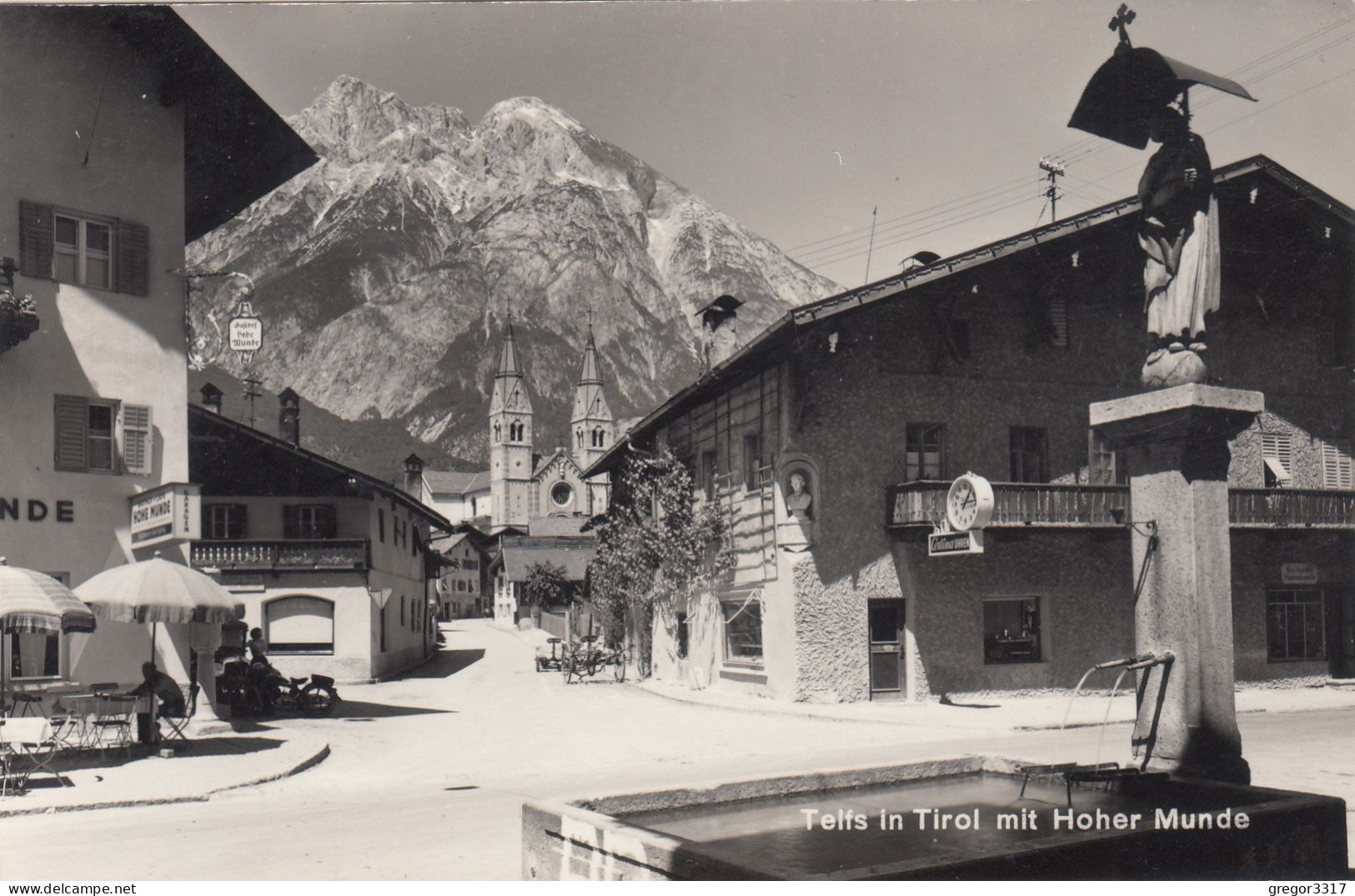 E4819) TELFS In Tirol Mit Hoher Munde - BRUNNEN - Gasthof HOHE MUNDE - Certina UHREN Geschäft Straße Kirche ALT ! - Telfs