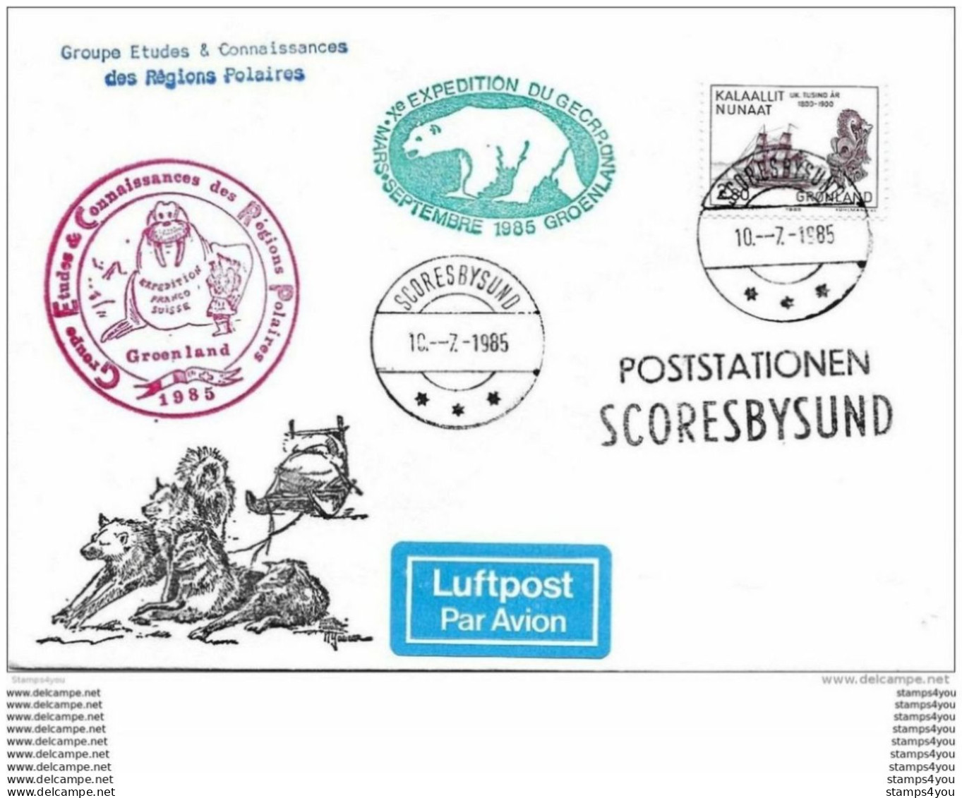 47 - 33 - Enveloppe Du Groenland Expédition Franco-suisse Scoresbysund 1985 - Expéditions Arctiques