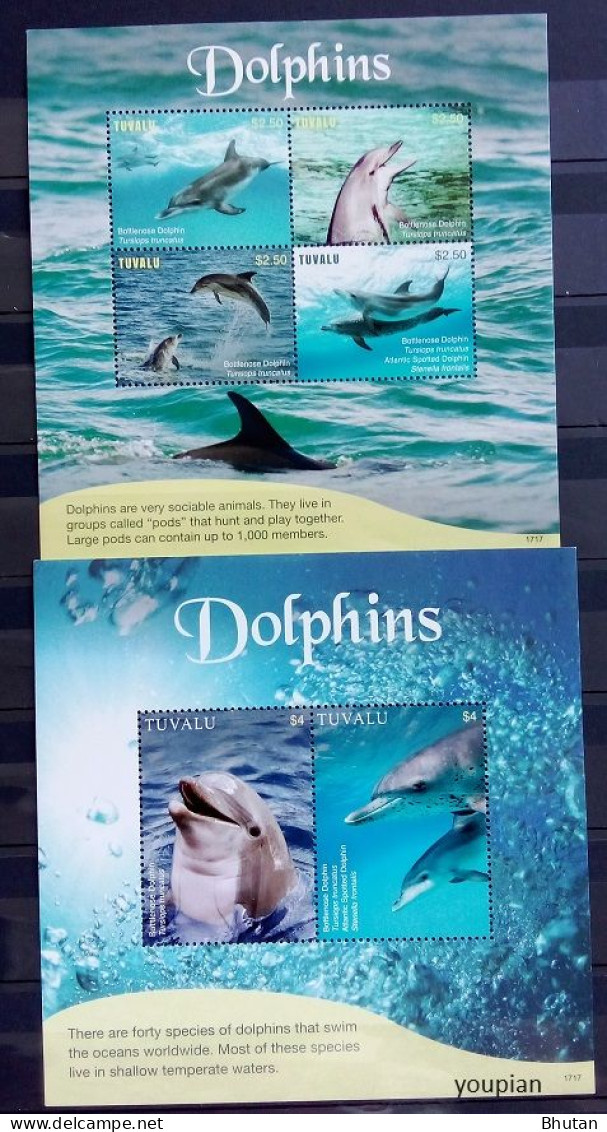 Tuvalu 2017, Dolphins, Two MNH S/S - Tuvalu (fr. Elliceinseln)