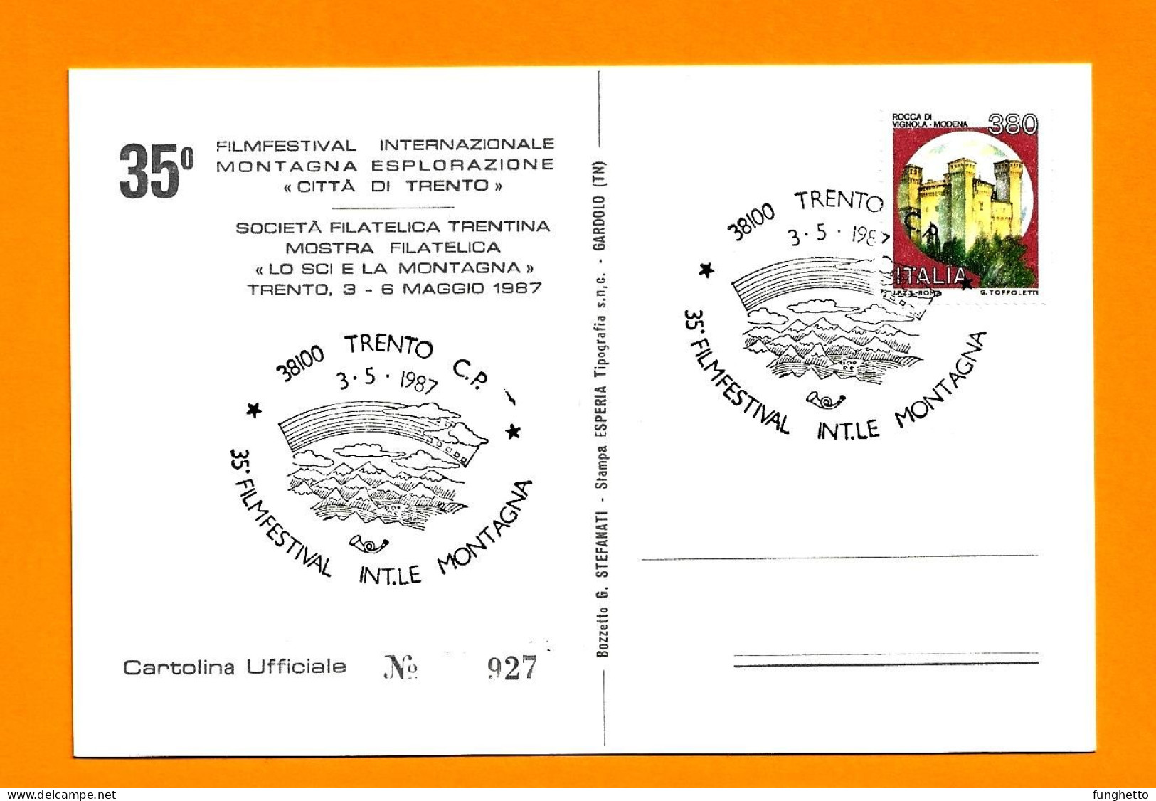 Cartolina Ufficiale TRENTO 35°FILM FESTIVAL MONTAGNA Con Annullo Speciale Trento 03/5/1987 - Bergsteigen