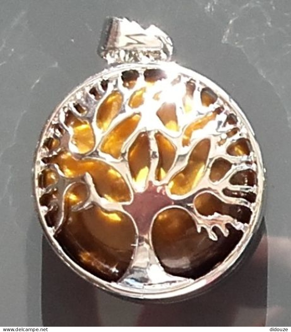 Bijoux - Pendentif Arbre De Vie En Pierre Naturelle Alliage De Zinc Diamètre 28 Mm - Voir Scans Recto Verso - Anhänger