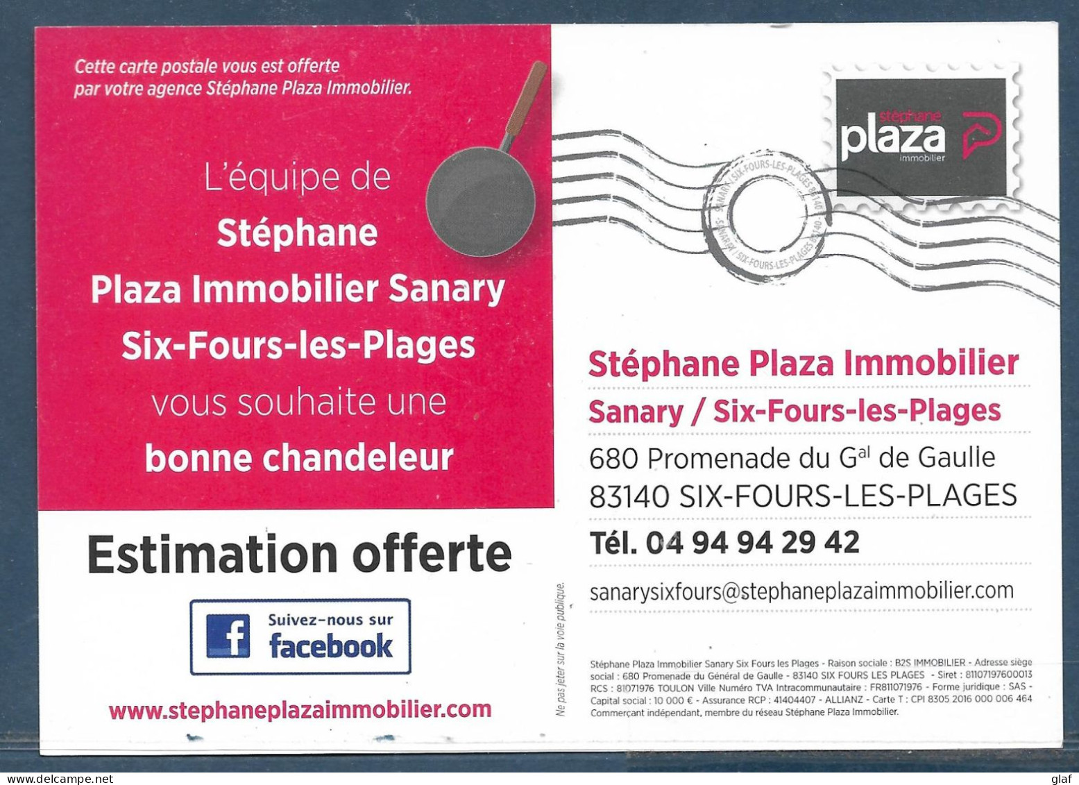 Simili Entier "Stéphane Plaza" (agence Immobilière Sanary - Six-Fours) Avec Recette Des Crêpes Au Recto - Pseudo-interi Di Produzione Privata