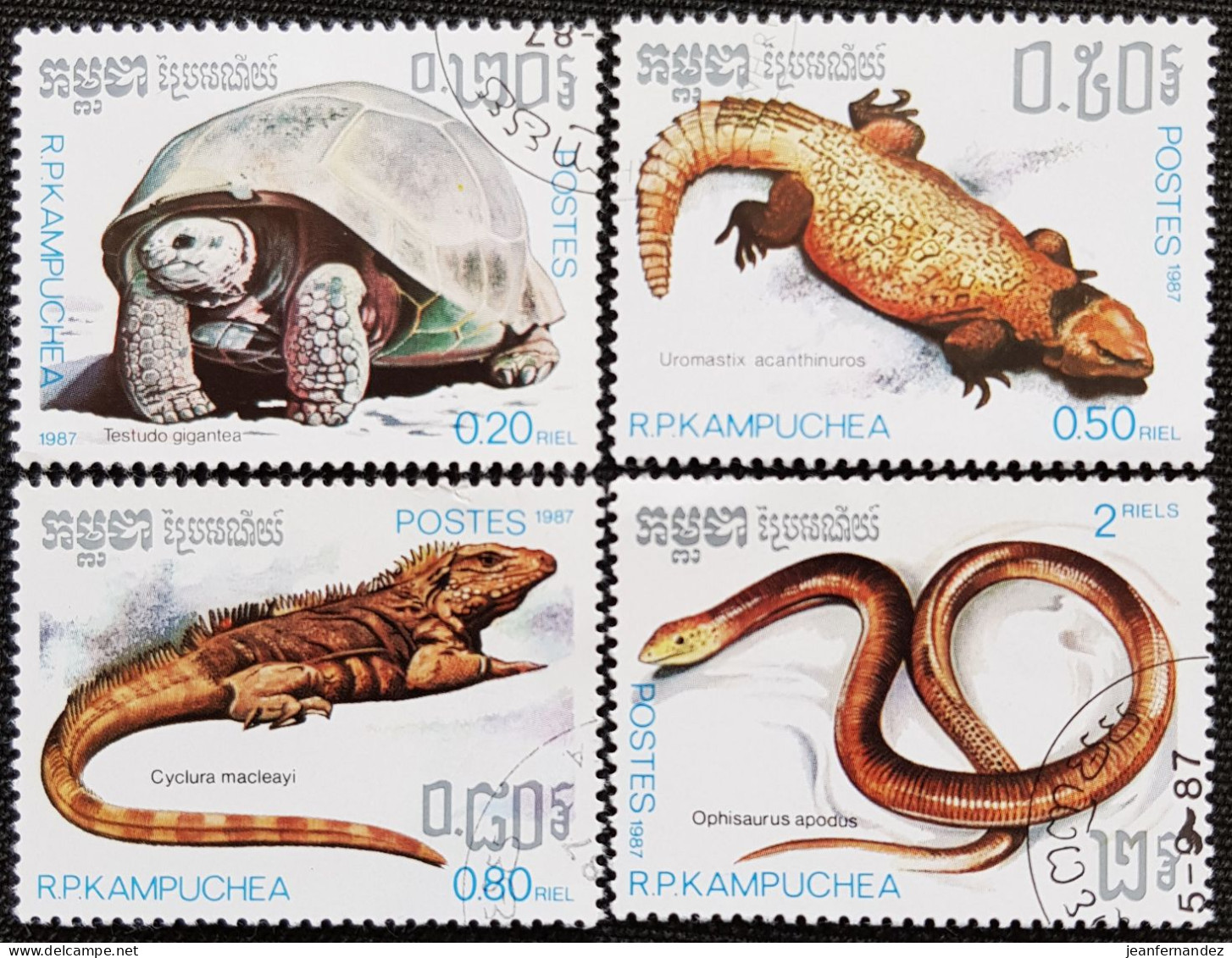 Cambodge 1987 Reptiles   Stampworld N° 902_903_904_907 - Kambodscha