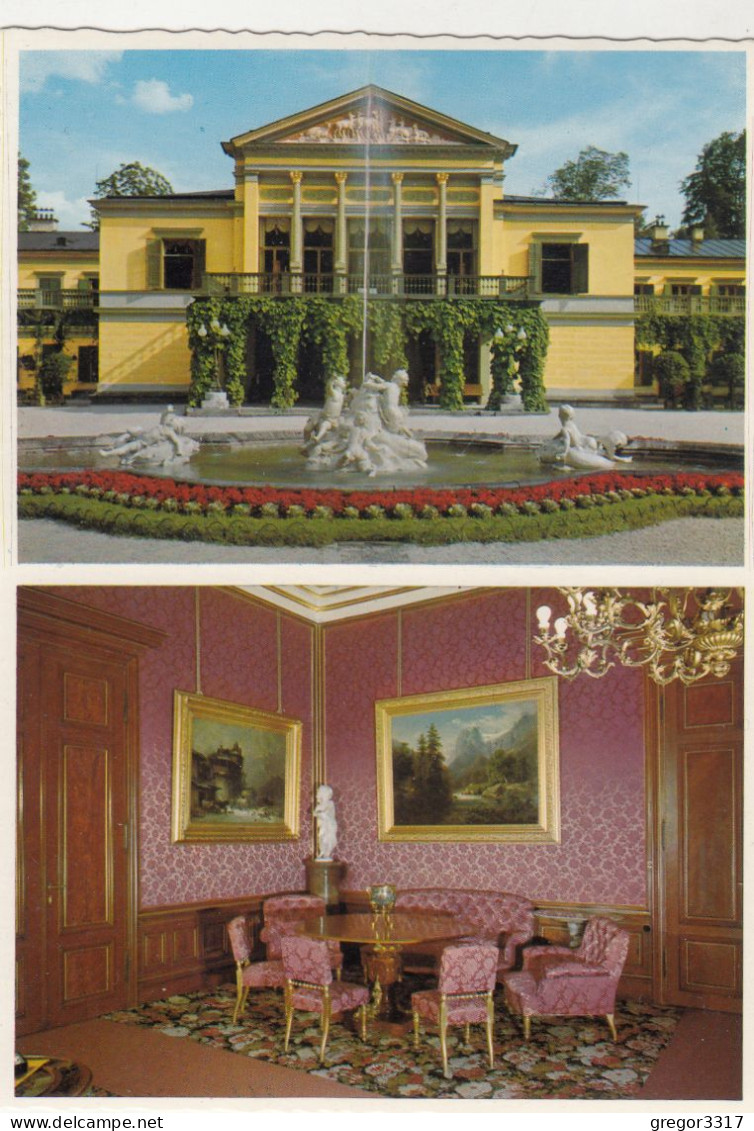 E4829) KAISERVILLA BAD ISCHL - Schöne ZWEIBILD AK - Mitteltrakt Mit Brunnen U. Roter Salon - Bad Ischl