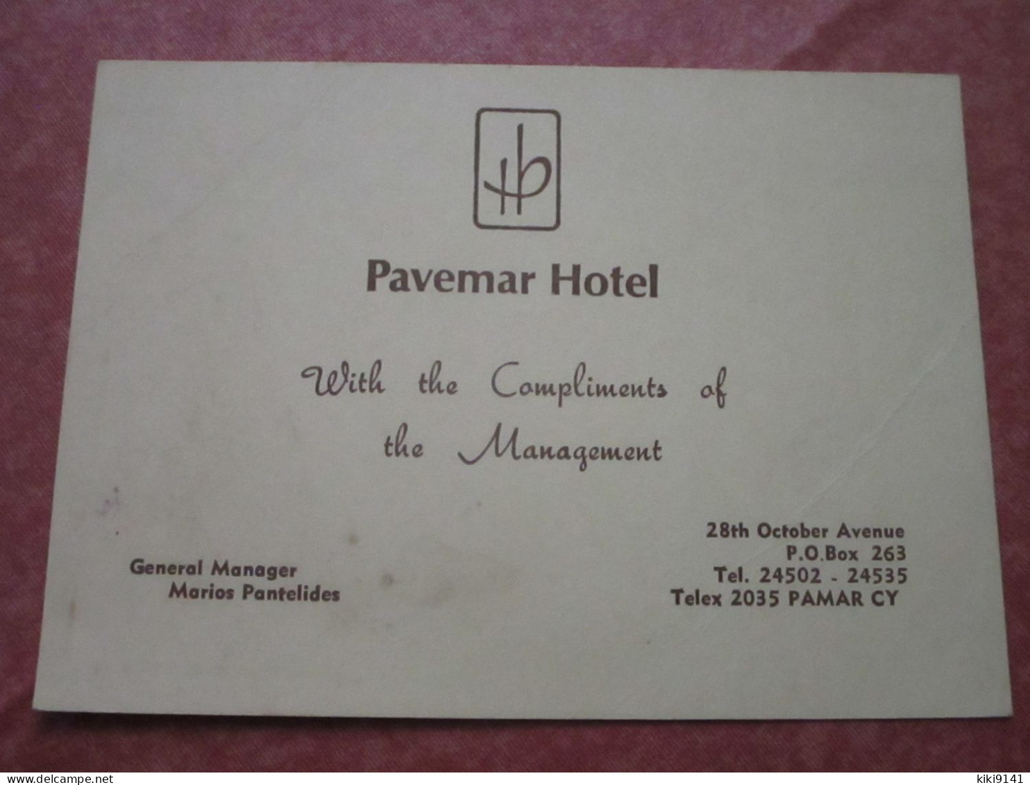 LIMASSOL - Pavemar Hotel - 28th October Avenue (carte De Bien-venue) - Chypre