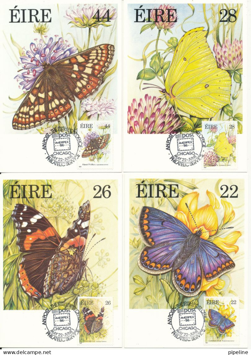 Ireland Maximum Cards 2-4-1985 Fauna & Flora Butterflies Complete Set Of 4 - Maximumkarten
