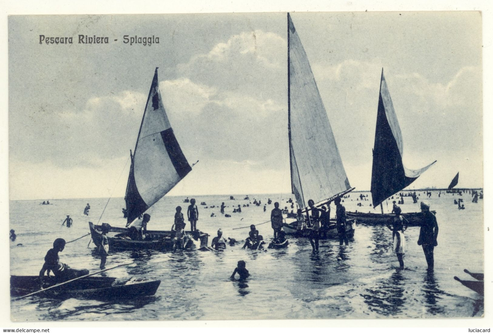 PESCARA RIVIERA -VIAGG.1933 SPIAGGIA ANIMATA BARCHE - Pescara