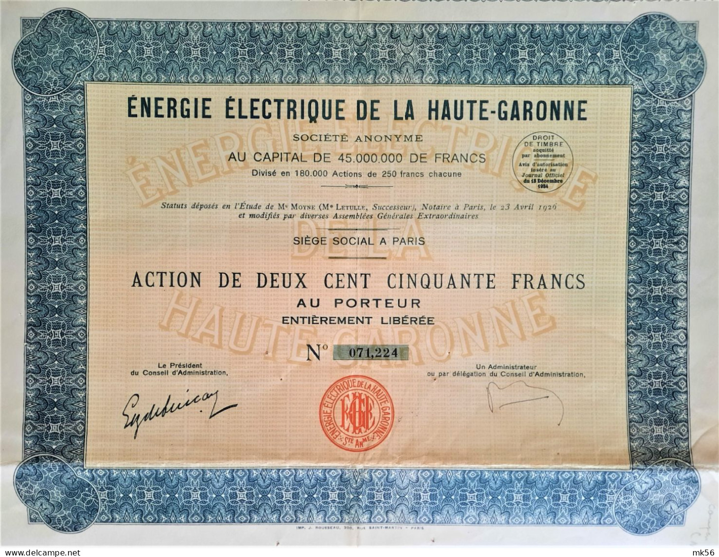 Energie Electrique De La Haute Garonne - 1926 - Paris - Electricité & Gaz