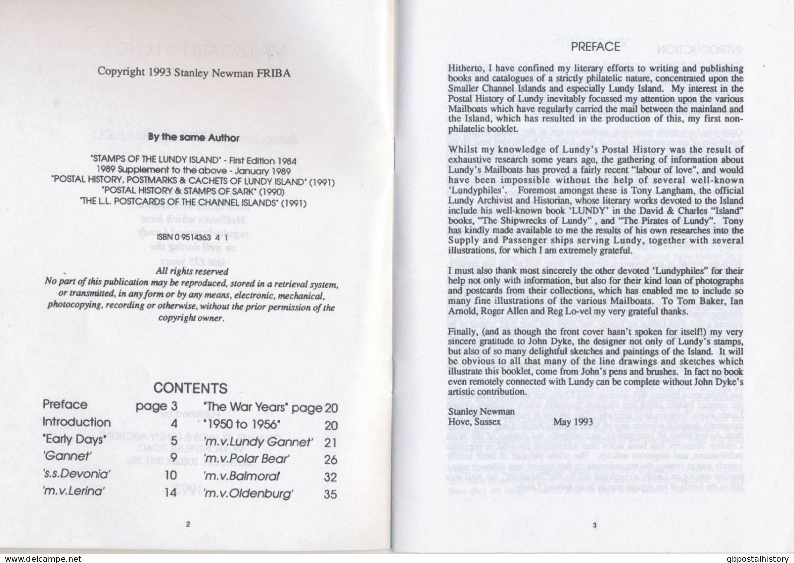 GB Mailboats To Lundy By Stanley Newman S/B 1993,40 Pages Published By Channel Islands And Lundy Auctions, Brighton (ISB - Handbooks
