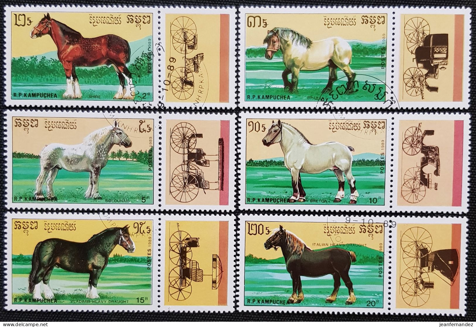 Cambodge 1989 Horses  Stampworld N° 1074 à 1079 - Kambodscha