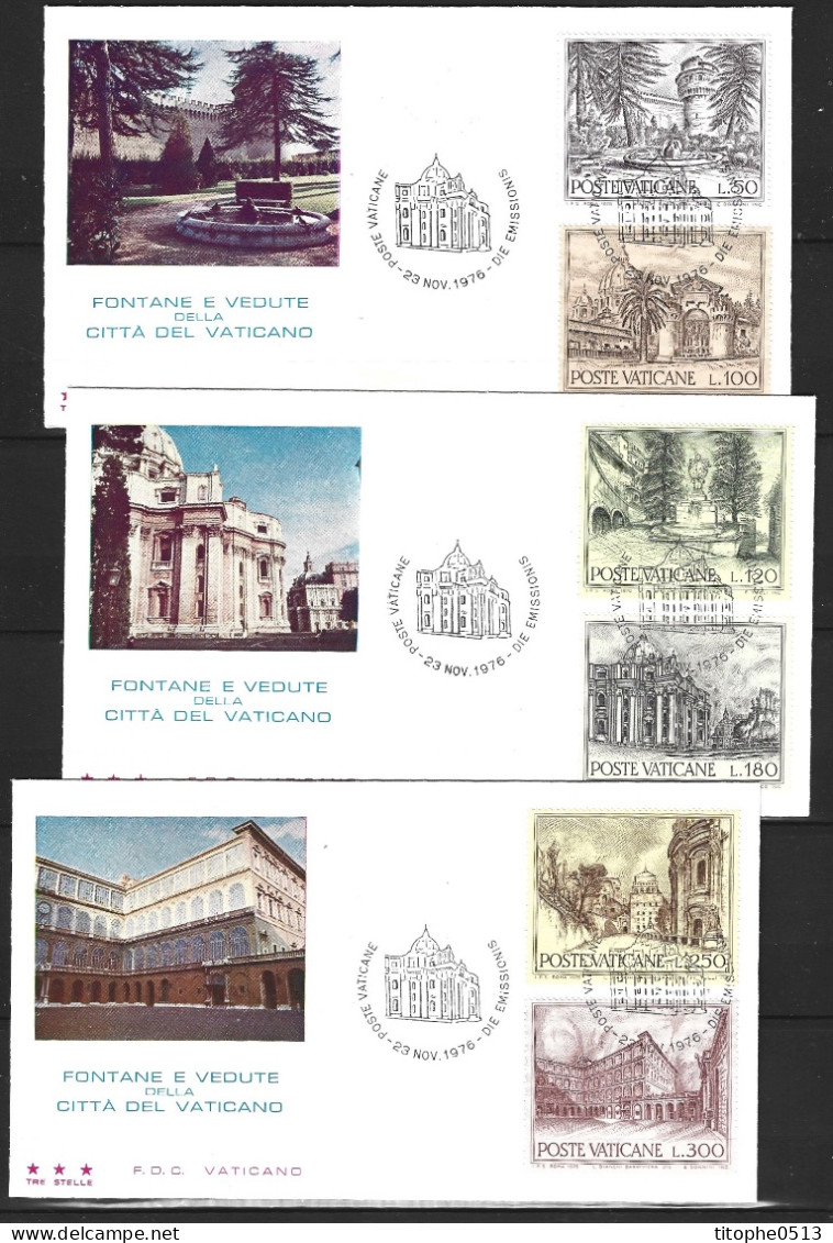 VATICAN. N°622-7 Sur 3 Enveloppes 1er Jour De 1976. Patrimoine Architectural Du Vatican. - Monumentos