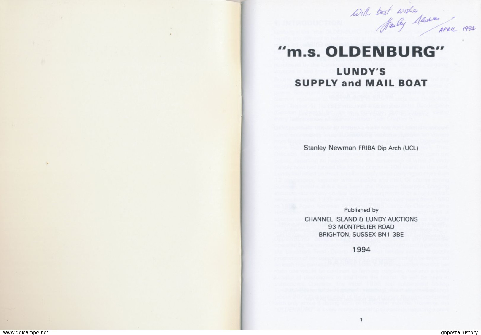 GB "m.s. Oldenburg" Lundy's Supply & Mailboat By Stanley Newman S/B 1994,40 Pages Published By Channel Islands And Lundy - Handbücher