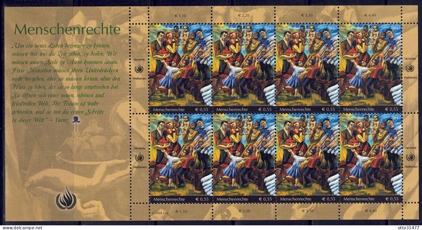 UNO Wien 2004 - Menschenrechte, Nr. 430 - 431 Im Kleinbogen, Postfrisch ** / MNH - Ungebraucht