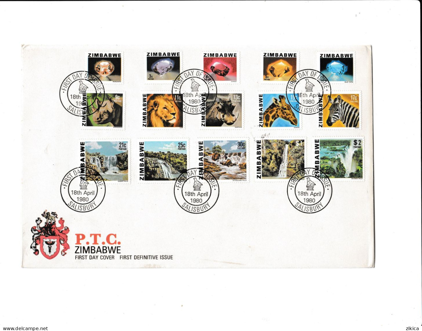 Africa - Zimbabwe FDC ( Size 23cm / 15cm ) 1980 Issues Of 1978 Of Rhodesia And New Value Inscribed "ZIMBABWE",animals, - Zimbabwe (1980-...)