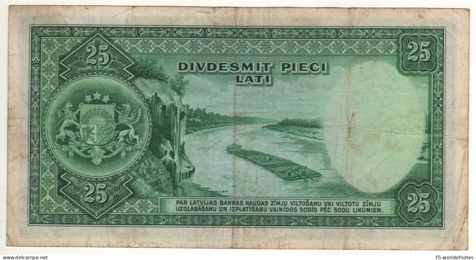 LATVIA  25  Latu    P21    1938   ( National Hero Lacplesis On Front + River At Back ) - Lettonie