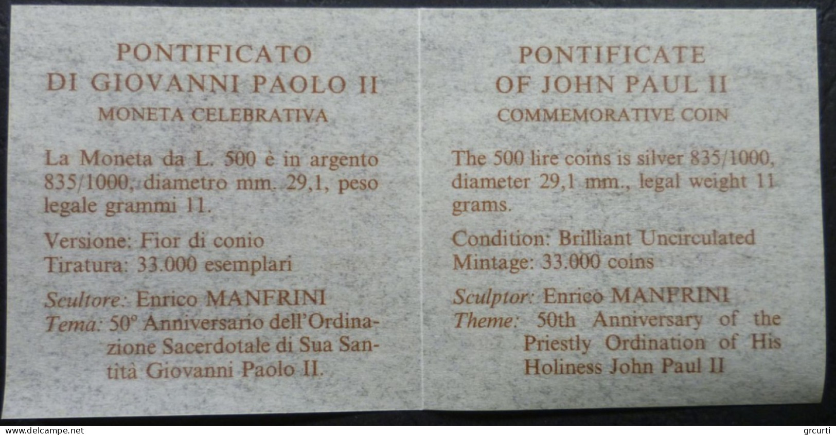 Vaticano - 500 Lire 1996 - 50° Sacerdozio Di Sua Santità Giovanni Paolo II - Gig. 328 - KM# 269 - Vaticano