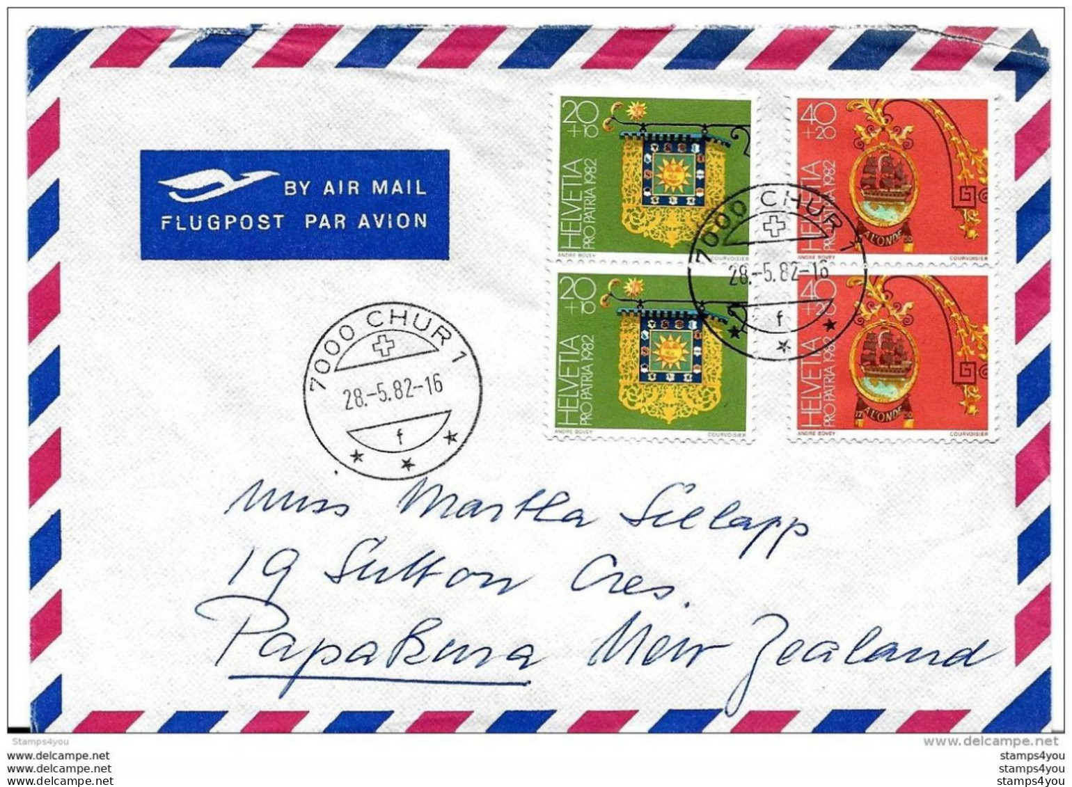236 - 66 - Enveloppe Envoyée De Chur En Nouvelle Zélande 1982 - Superbe Affranchissement - Cartas & Documentos