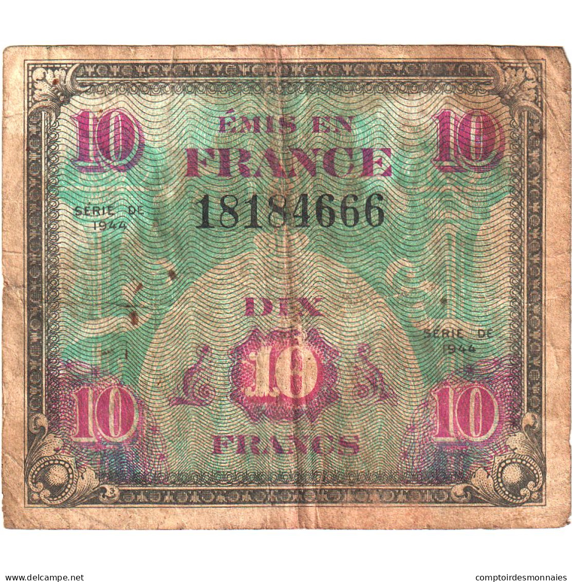 France, 10 Francs, Drapeau/France, 1944, SÉRIE 1944, TB, Fayette:VF18.1 - 1944 Drapeau/Francia