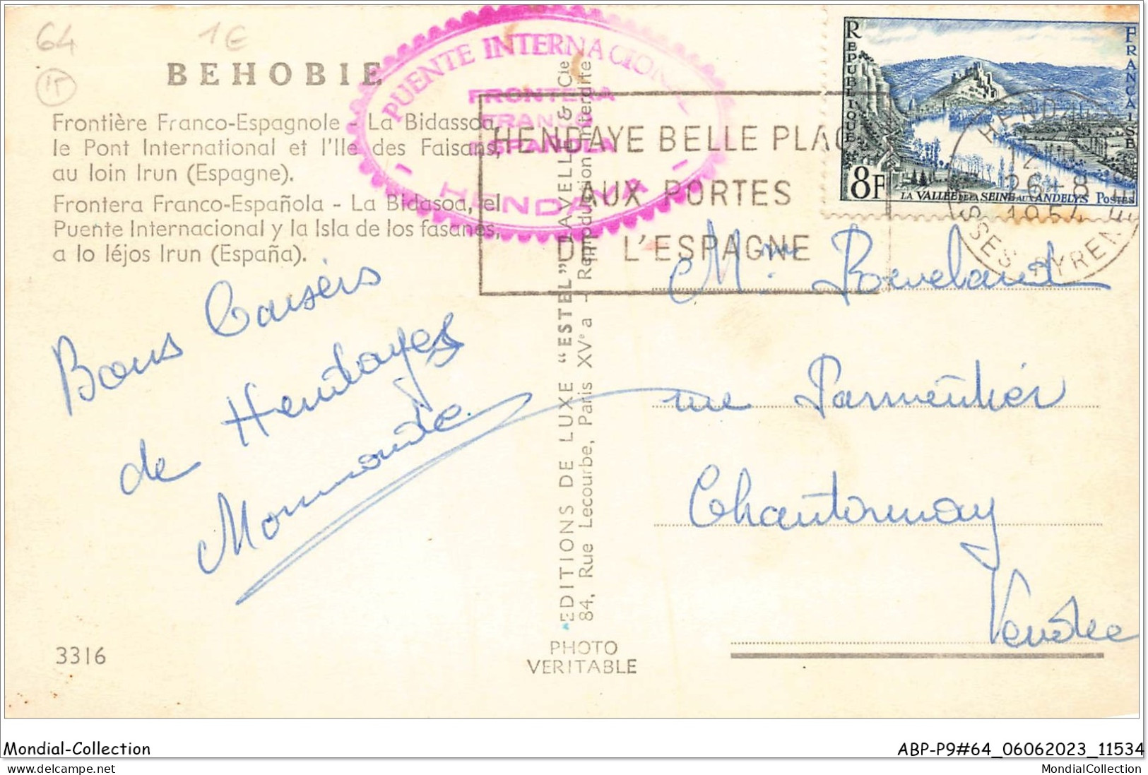 ABPP9-64-0749 - BEHOBIE - Frontière Franco-Espagnole - La Bidassoa - Le Pont International Et L'Ile Des Faisans - Béhobie