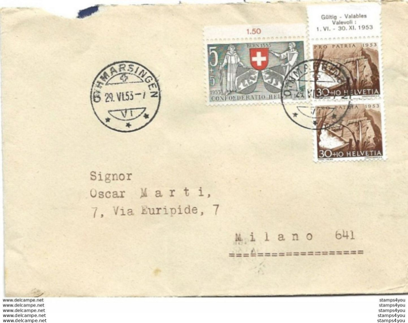 236 - 23 - Enveloppe Envoyée De Othmarsingen 1953 - Timbres Pro Patria 1953 - Brieven En Documenten