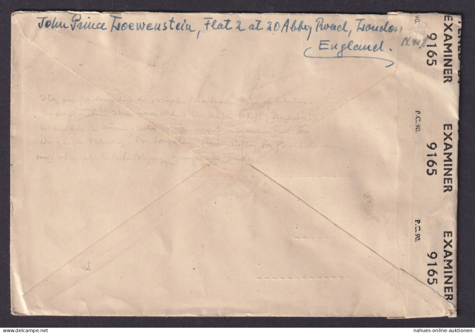 Großbritannien Brief Prince John Of Loewenstein St. Johns Wood London Knabenburg - Briefe U. Dokumente