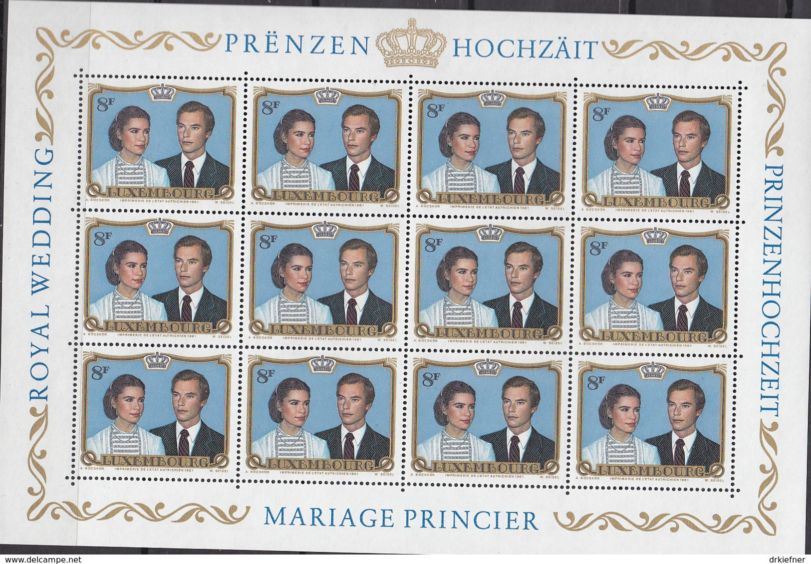 LUXEMBURG 1036, Kleinbogen, Postfrisch **, Hochzeit Von Erbgroßherzog Henri Und Erbgroßherzogin Maria Teresa, 1981 - Blocks & Kleinbögen