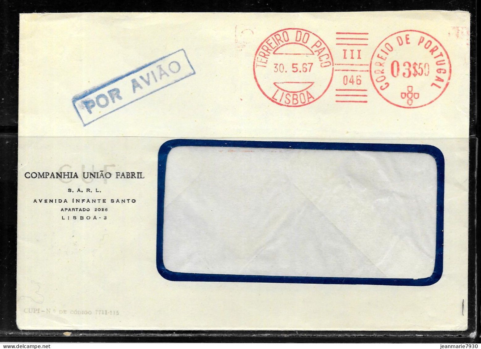 N397 - PORTUGAL - LETTRE DE LISBONNE DU 30/05/1967 - Macchine Per Obliterare (EMA)