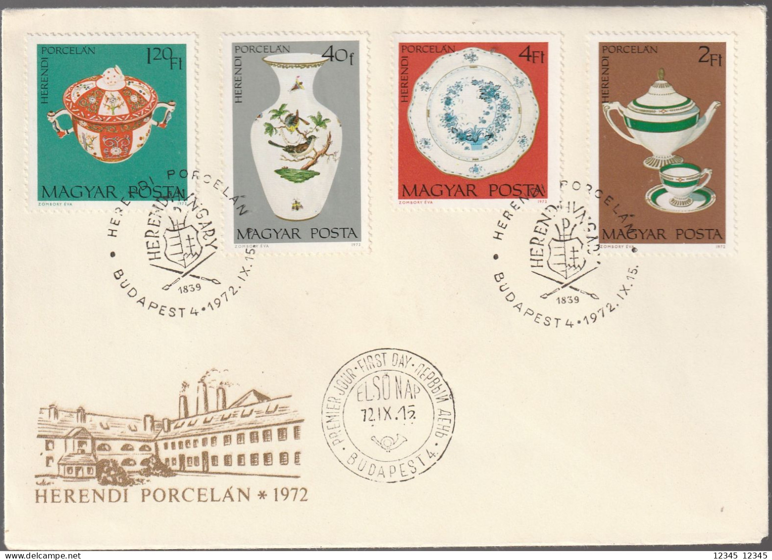 Hongarije 1972, FDC Unused, Herendi Porcelain - FDC